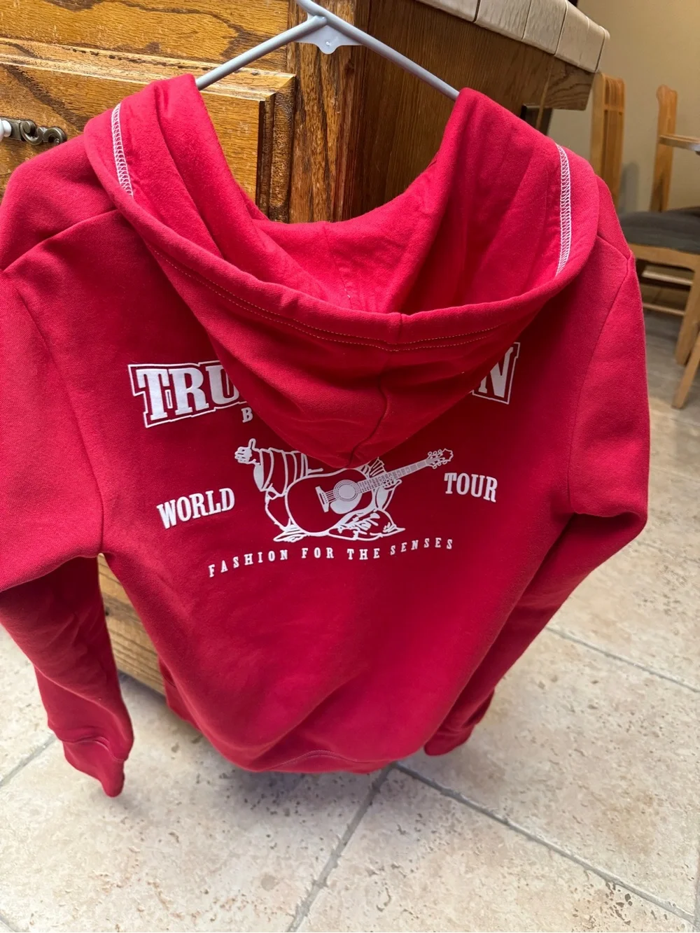 Men’s True Religion Buddha Red Full Zip Hoodie with White Logo (Small)